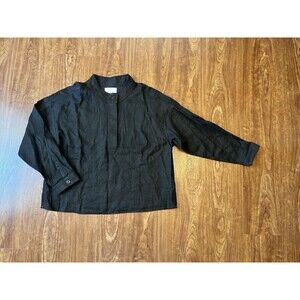 Xirena Women's Large Black 1/2 Button Band Up Long Sleeve Oversize Lagenlook